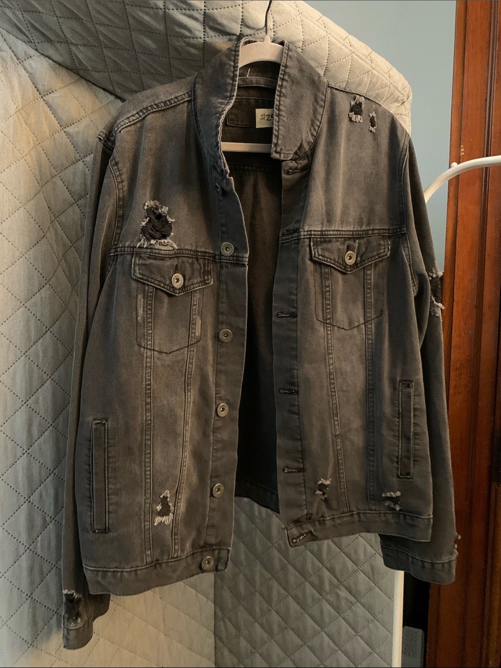 Zara Distressed Gray Denim Jacket
